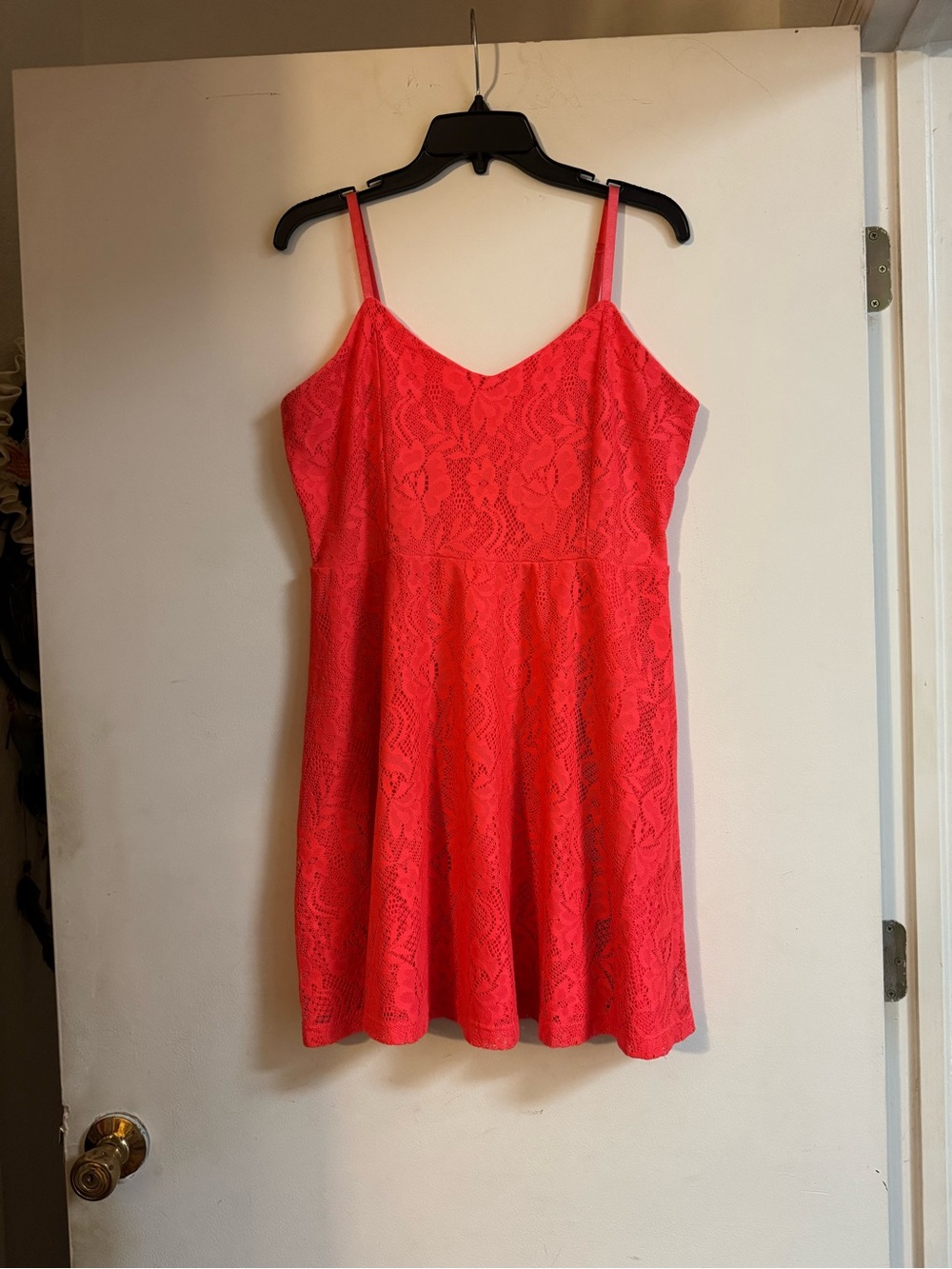 No Boundaries Coral Lace Spaghetti Strap Mini Dress
